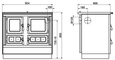 Štedilnik na trda goriva Moravia 9112 - dimenzije štedilnika
